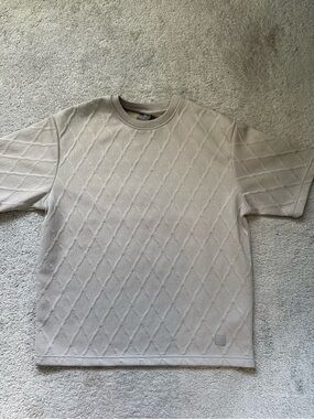 Saints Studio Diamond-Textured Short Sleeve Crew Tee in Light Beige